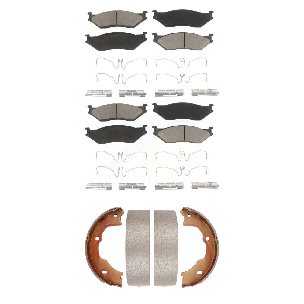 Ceramic Brake Pads & Parking Shoe Front Rear Kit For Ford F-450 Super Duty F-550