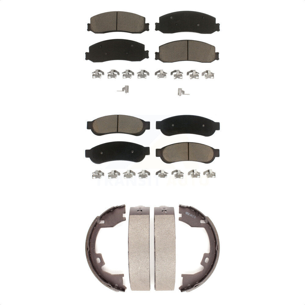 Ceramic Brake Pads & Parking Shoe Front Rear Kit For Ford F-350 Super Duty F-250