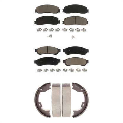 Ceramic Brake Pads & Parking Shoe Front Rear Kit For Ford F-350 Super Duty F-250
