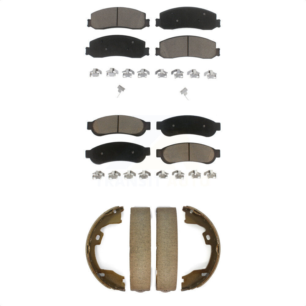 Ceramic Brake Pads & Parking Shoe Front Rear Kit For Ford F-350 Super Duty F-250