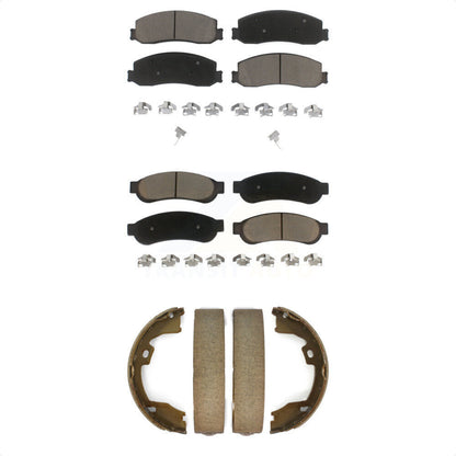 Ceramic Brake Pads & Parking Shoe Front Rear Kit For Ford F-350 Super Duty F-250