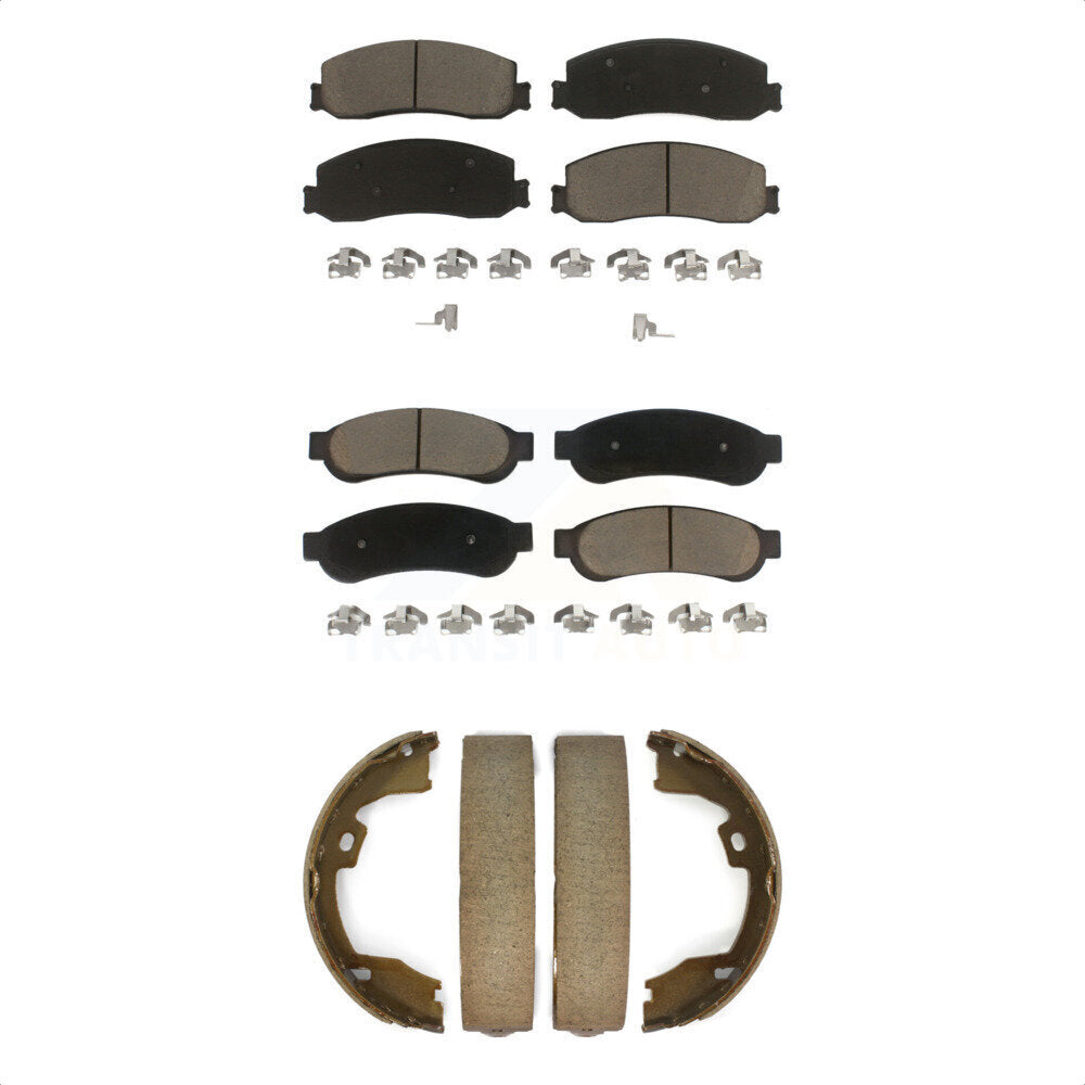 Ceramic Brake Pads & Parking Shoe Front Rear Kit For Ford F-250 Super Duty F-350