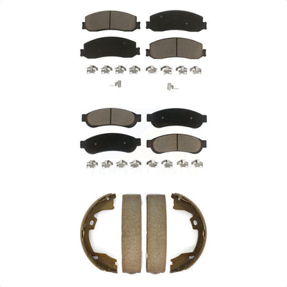 Ceramic Brake Pads & Parking Shoe Front Rear Kit For Ford F-250 Super Duty F-350