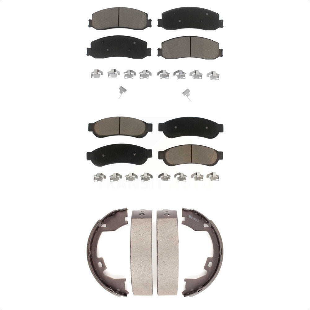 Ceramic Brake Pads & Parking Shoe Front Rear Kit For Ford F-350 Super Duty F-250