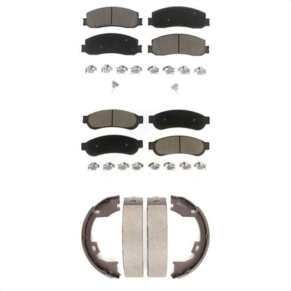 Ceramic Brake Pads & Parking Shoe Front Rear Kit For Ford F-350 Super Duty F-250