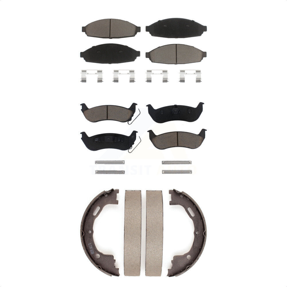 Ceramic Brake Pads & Parking Shoe Front Rear Kit For Lincoln Town Car Ford Crown