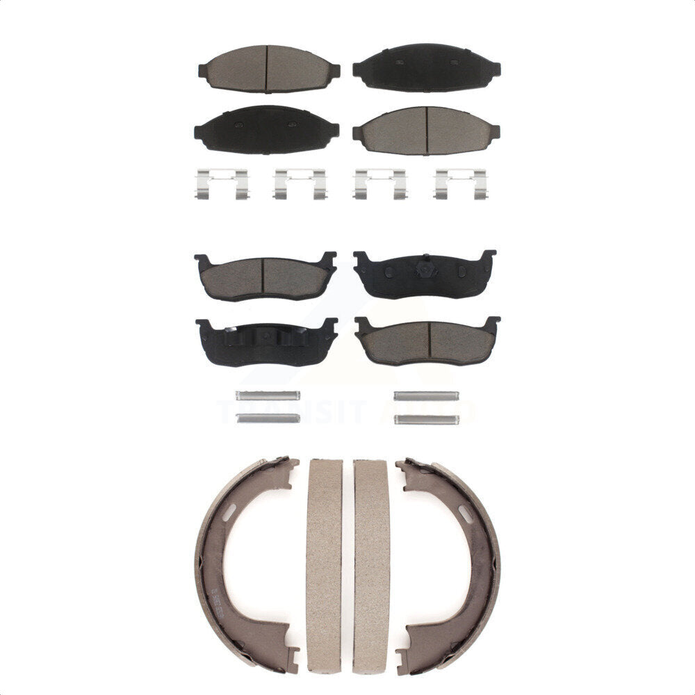 Ceramic Brake Pads & Parking Shoes Front Rear Kit For Lincoln Town Car Limousine