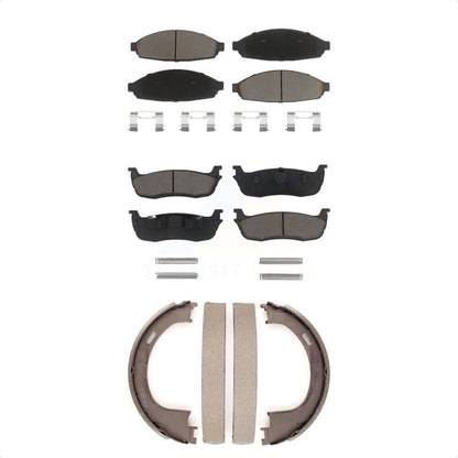 Ceramic Brake Pads & Parking Shoes Front Rear Kit For Lincoln Town Car Limousine
