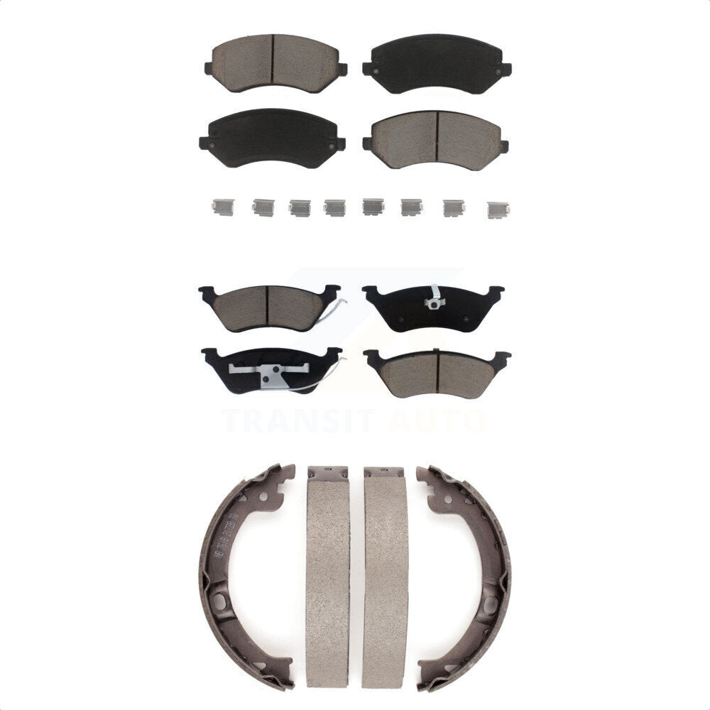 Ceramic Brake Pads And Parking Shoes Front Rear Kit For 2001 Chrysler Voyager