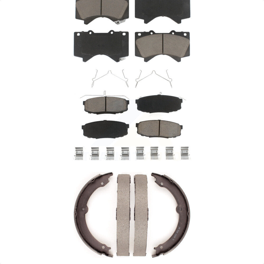 Ceramic Brake Pads & Parking Shoe Front Rear Kit For Toyota Tundra Sequoia Lexus