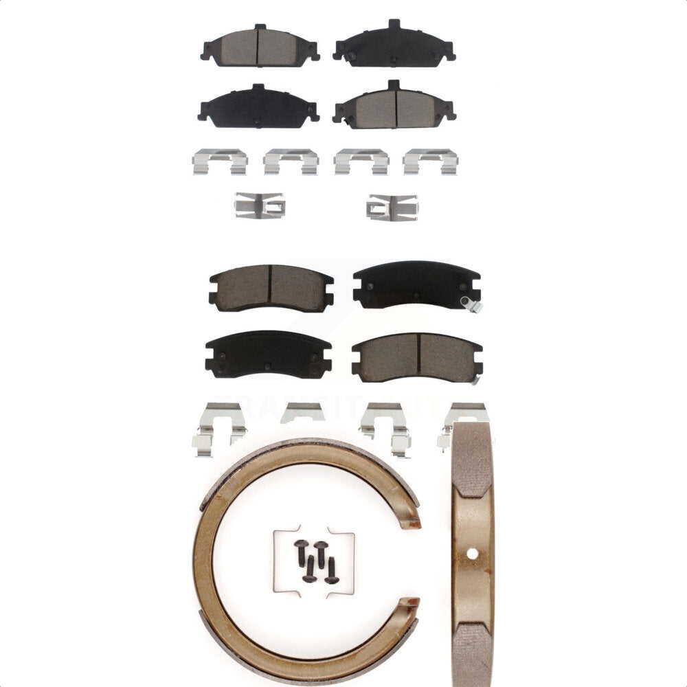 Ceramic Brake Pads & Parking Shoe Front Rear Kit For Pontiac Grand Am Oldsmobile