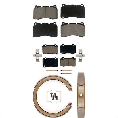 Ceramic Brake Pads And Parking Shoes Front Rear Kit For Cadillac STS