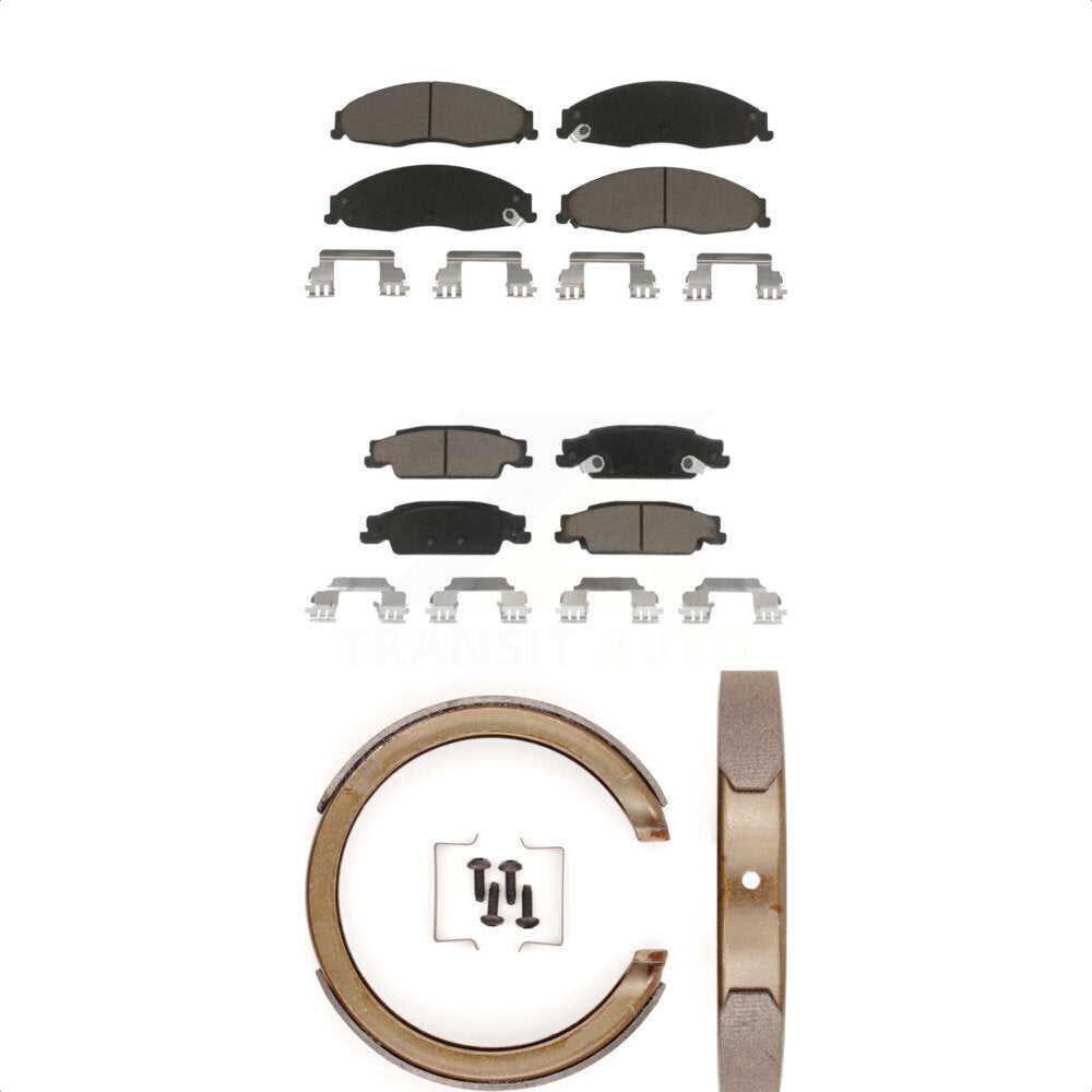 Ceramic Brake Pads And Parking Shoes Front Rear Kit For Cadillac STS