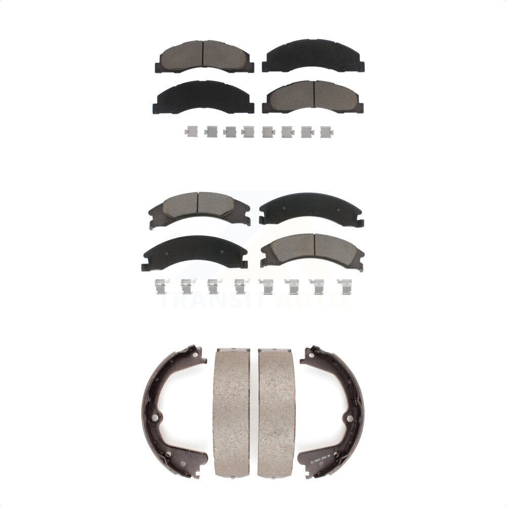 Ceramic Brake Pads & Parking Shoe Front Rear Kit For Ford E-350 Super Duty E-250