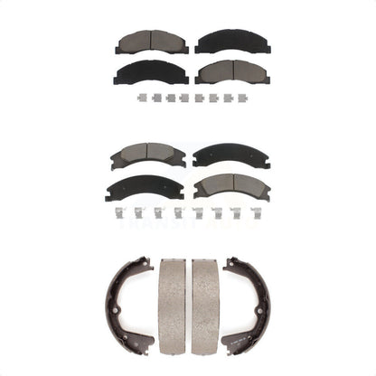 Ceramic Brake Pads & Parking Shoe Front Rear Kit For Ford E-350 Super Duty E-250