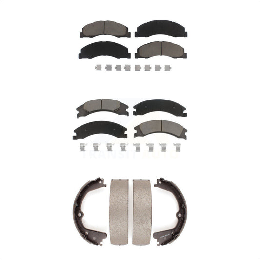 Ceramic Brake Pads & Parking Shoe Front Rear Kit For Ford E-350 Super Duty E-250