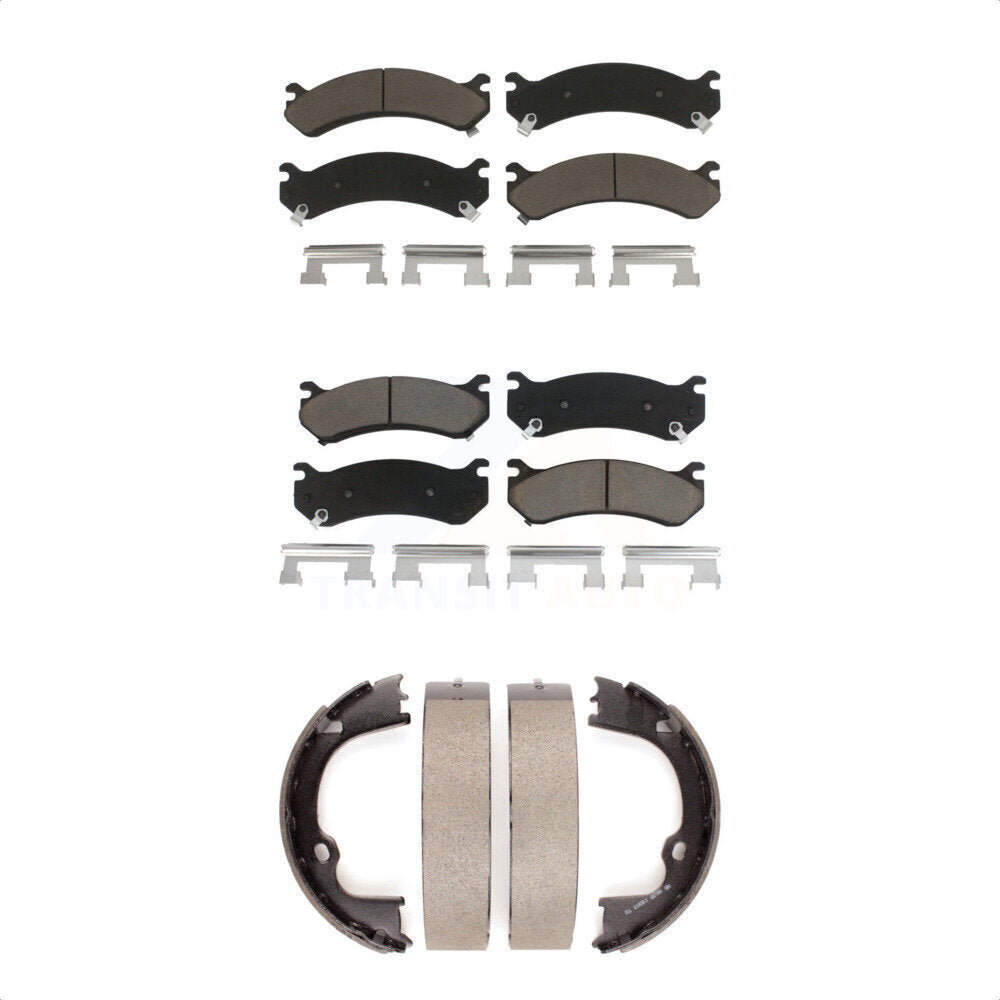 Ceramic Brake Pads Parking Shoes Front Rear Kit For GMC Chevrolet Silverado 2500