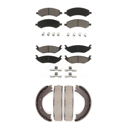 Ceramic Brake Pads Parking Shoe Front Rear Kit For Dodge Ram 1500 Chrysler Aspen