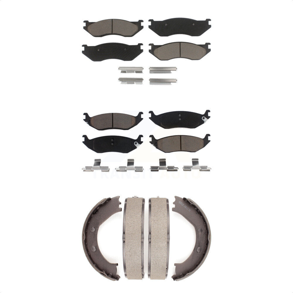 Ceramic Brake Pads And Parking Shoes Front Rear Kit For Dodge Ram 1500