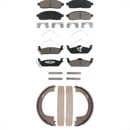Ceramic Brake Pads & Parking Shoes Front Rear Kit For Ford F-150 Lincoln Mark LT