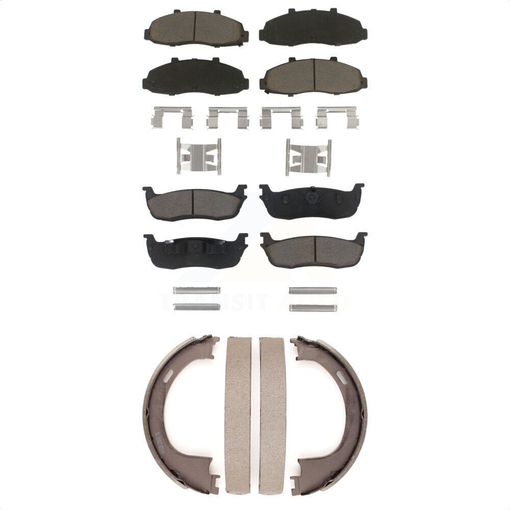 Ceramic Brake Pads & Parking Shoe Front Rear Kit For Ford F-150 Heritage Lincoln