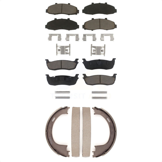 Ceramic Brake Pads & Parking Shoe Front Rear Kit For Ford F-150 Heritage Lincoln