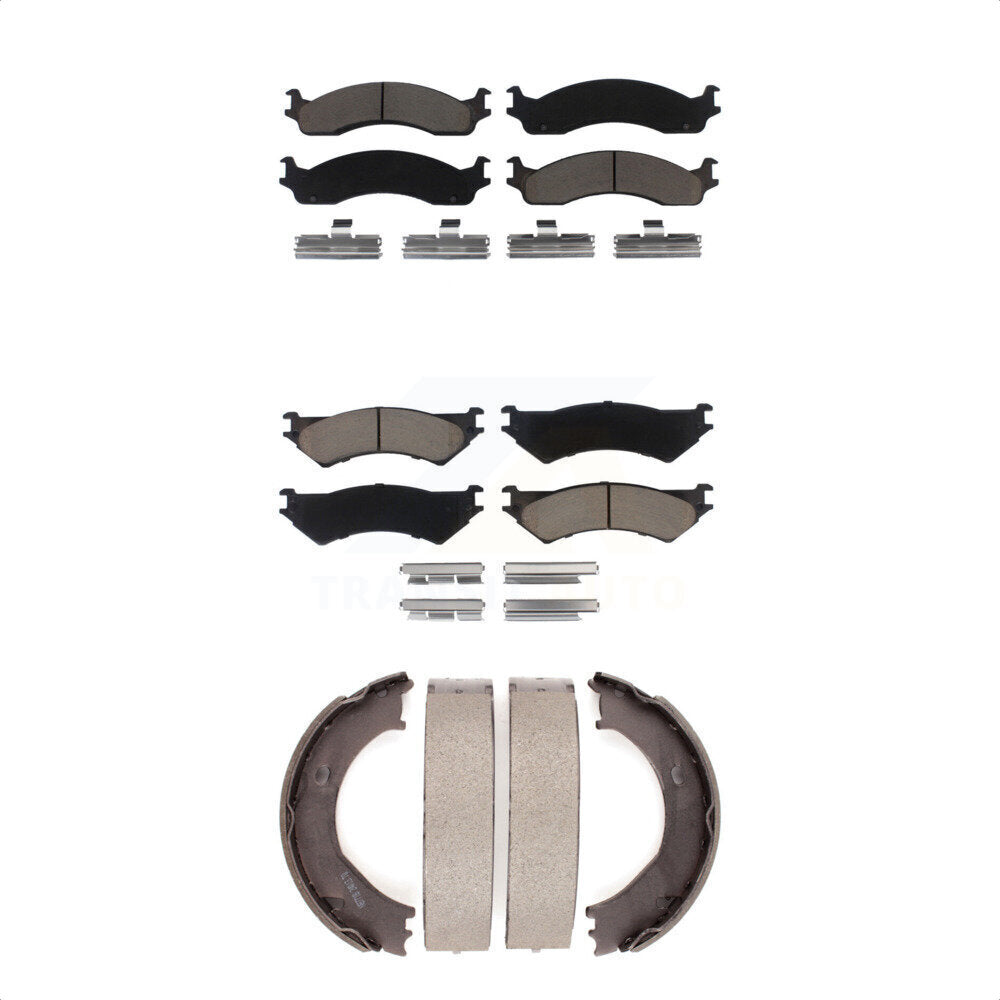 Ceramic Brake Pads & Parking Shoe Front Rear Kit For Ford E-350 Super Duty E-250