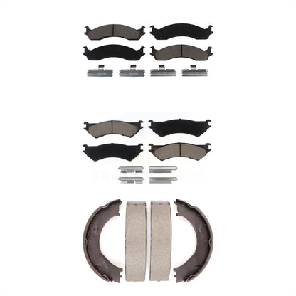 Ceramic Brake Pads & Parking Shoe Front Rear Kit For Ford E-350 Super Duty E-250