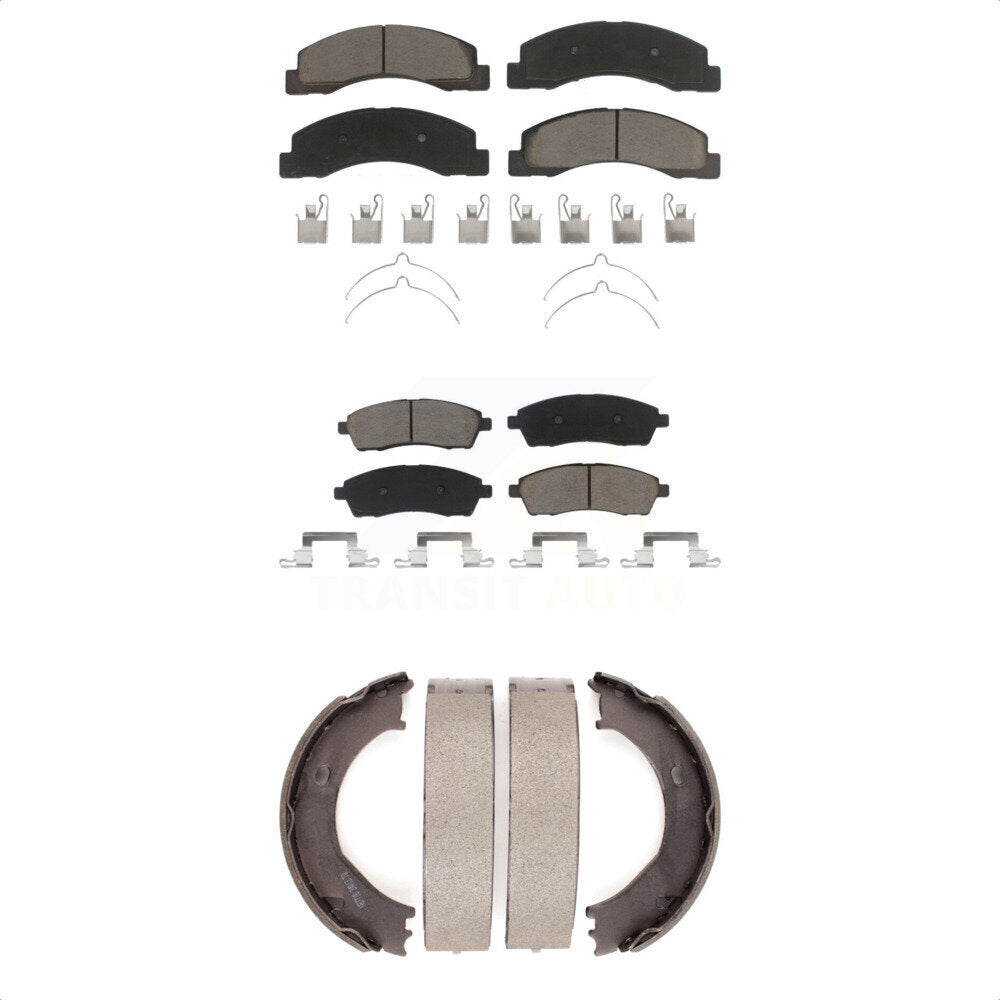 Ceramic Brake Pads & Parking Shoe Front Rear Kit For Ford F-350 Super Duty F-250