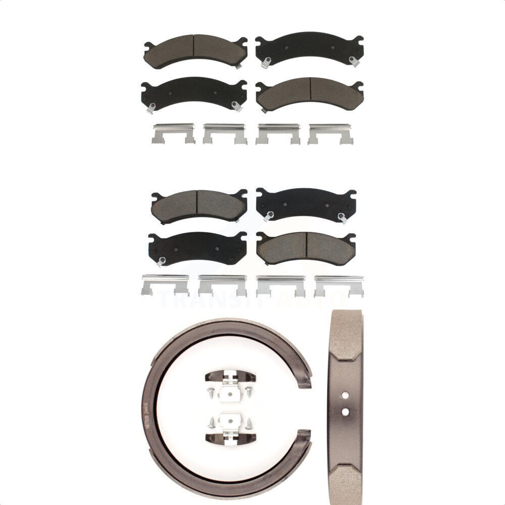 Ceramic Brake Pads Parking Shoes Front Rear Kit For GMC Chevrolet Sierra 2500 HD