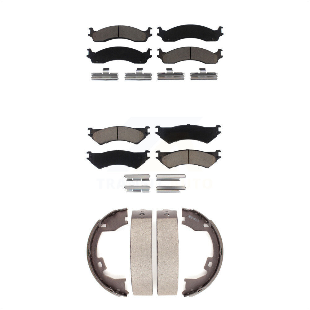 Ceramic Brake Pads & Parking Shoe Front Rear Kit For Ford E-350 Super Duty E-250