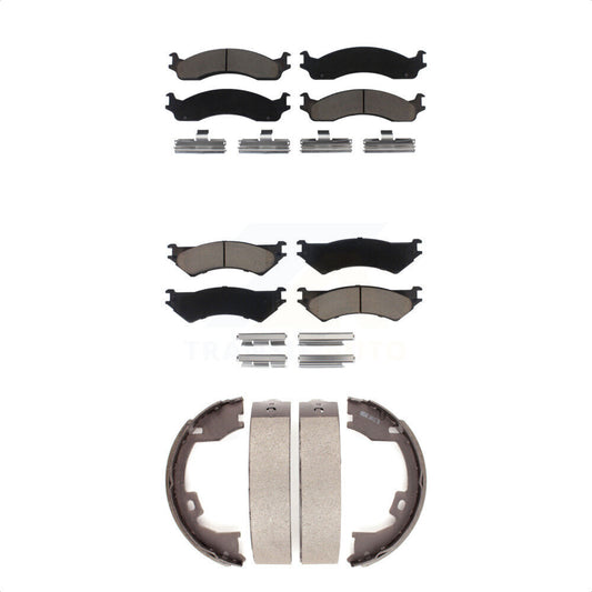 Ceramic Brake Pads & Parking Shoe Front Rear Kit For Ford E-350 Super Duty E-250