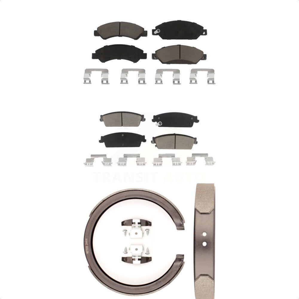 Ceramic Brake Pads Parking Shoes Front Rear Kit For Chevrolet Avalanche Cadillac