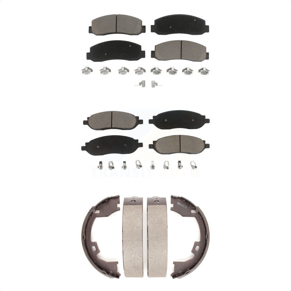 Ceramic Brake Pads & Parking Shoe Front Rear Kit For Ford F-350 Super Duty F-250