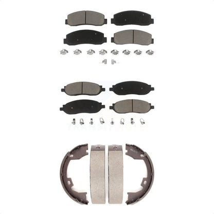 Ceramic Brake Pads & Parking Shoe Front Rear Kit For Ford F-350 Super Duty F-250