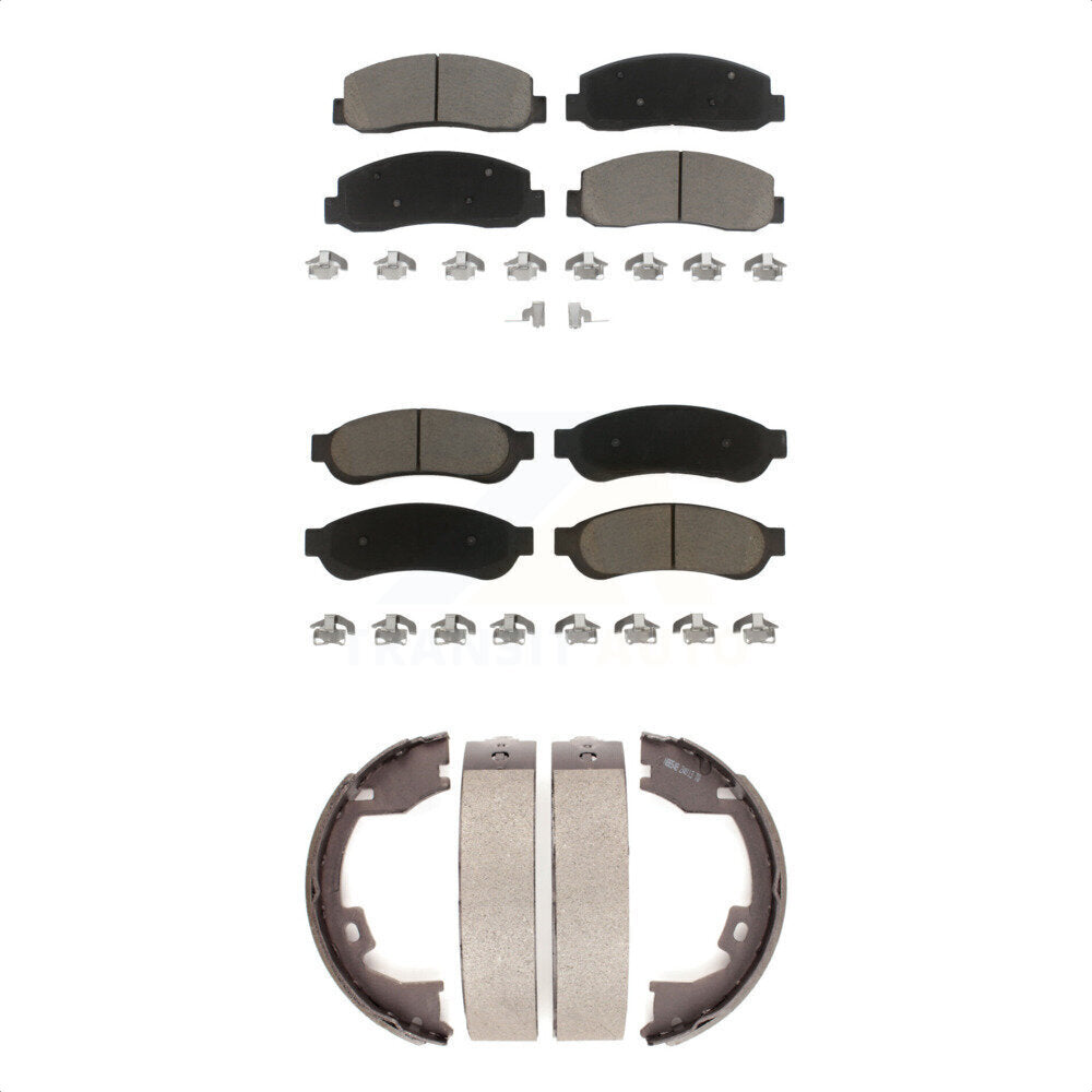 Ceramic Brake Pads And Parking Shoes Front Rear Kit For Ford F-350 Super Duty