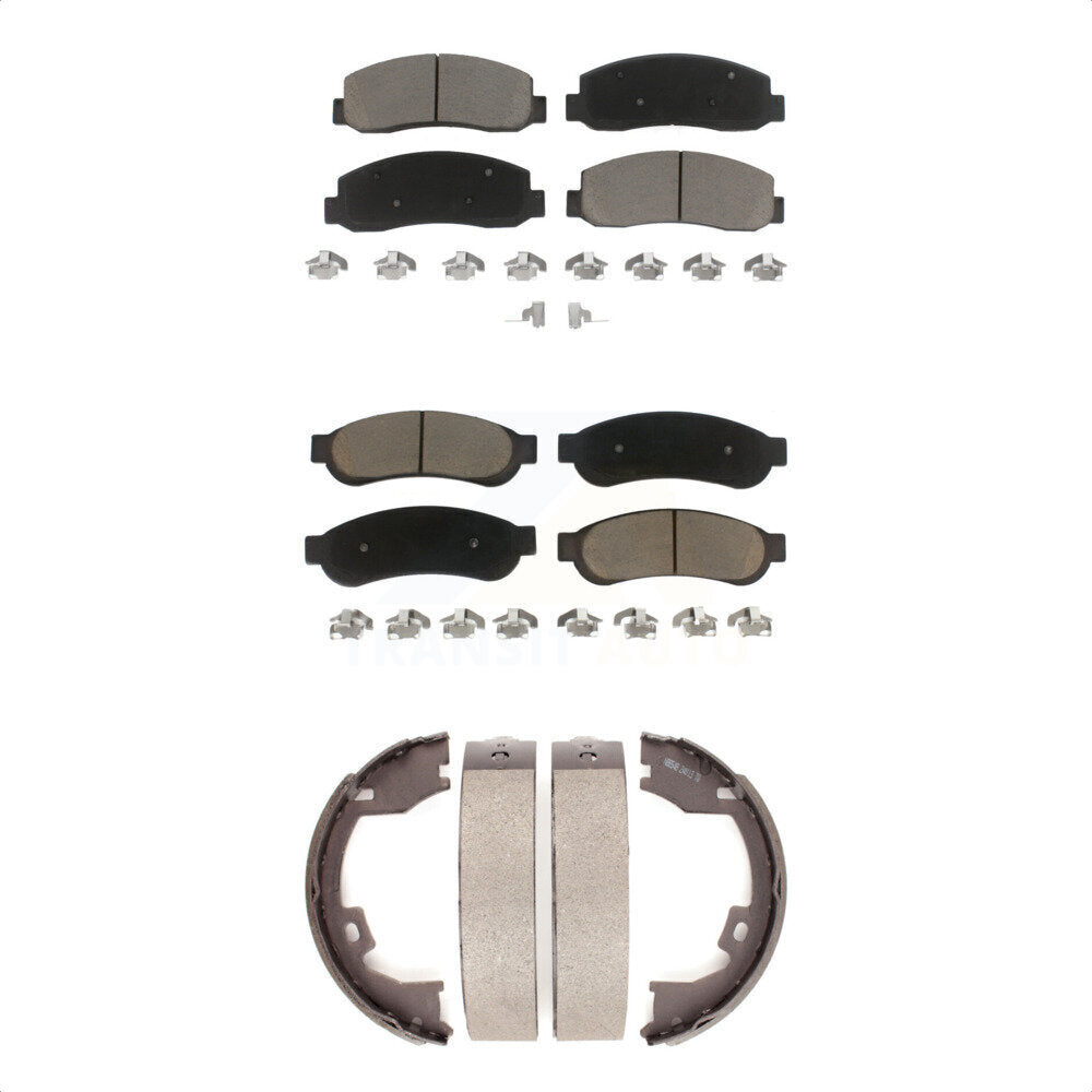 Ceramic Brake Pads & Parking Shoe Front Rear Kit For Ford F-250 Super Duty F-350