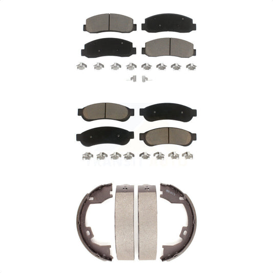 Ceramic Brake Pads & Parking Shoe Front Rear Kit For Ford F-250 Super Duty F-350