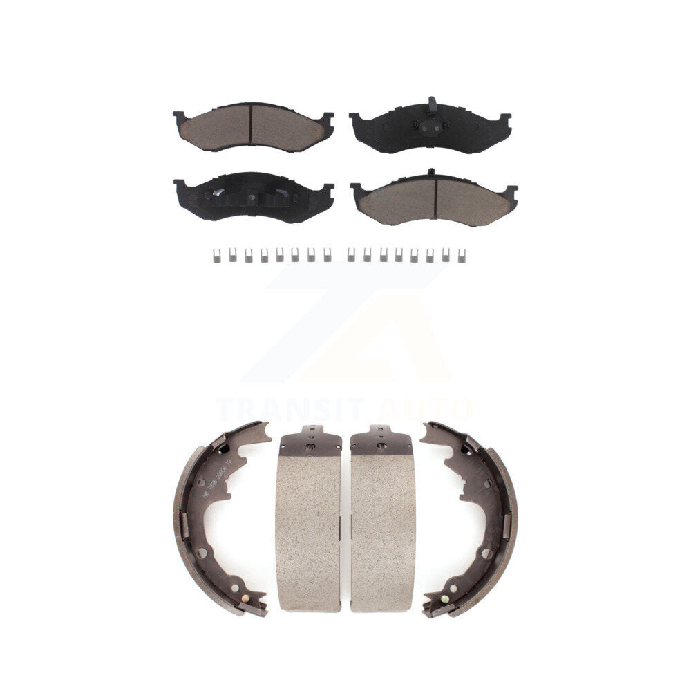 Ceramic Brake Pads And Drum Shoes Front Rear Kit For Jeep Wrangler Cherokee TJ