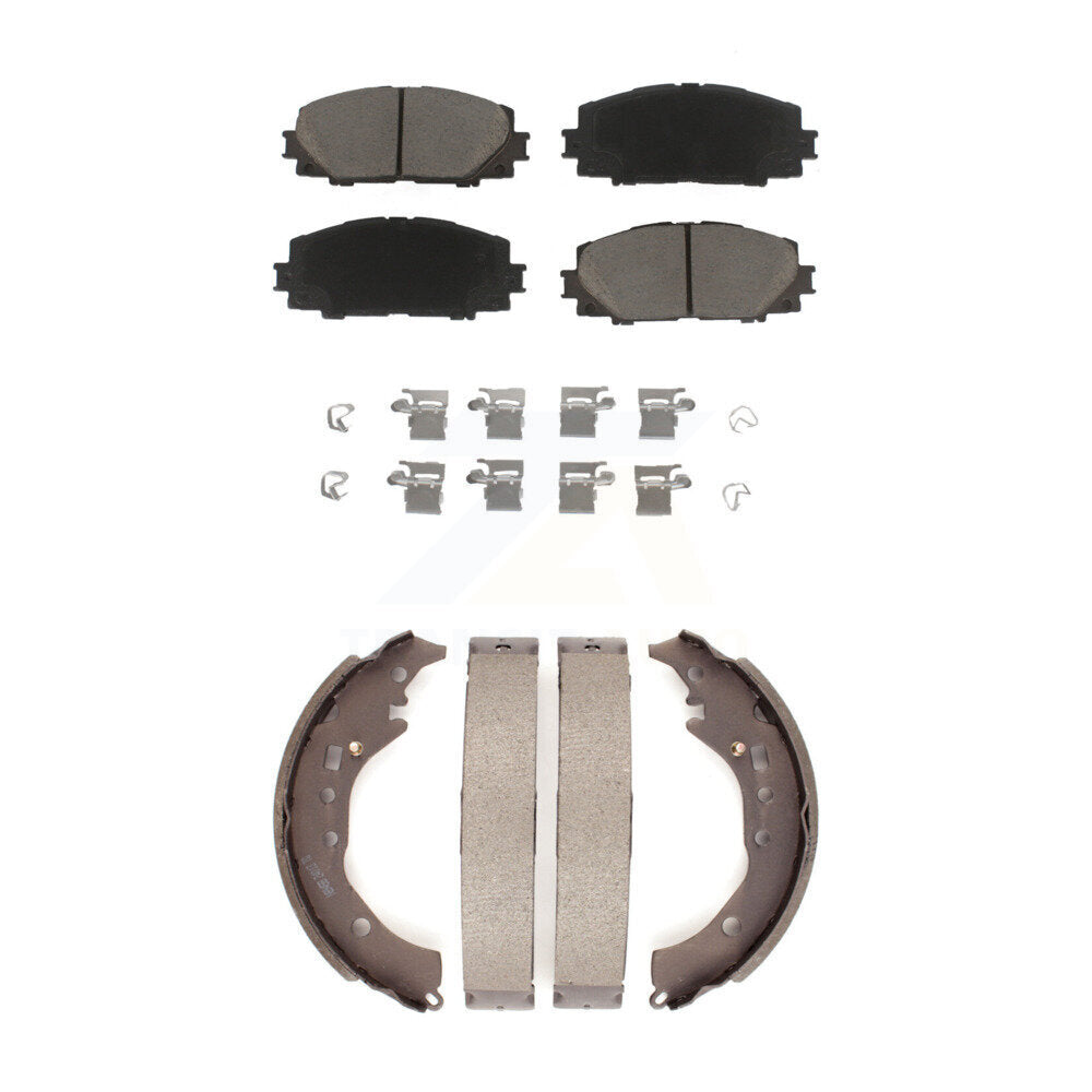 Ceramic Brake Pads And Drum Shoes Front Rear Kit For Toyota Prius C Scion iQ