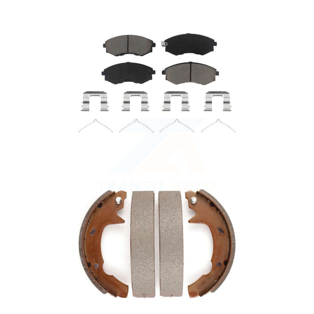 Ceramic Brake Pads And Drum Shoes Front Rear Kit For 1991-1993 Hyundai Sonata