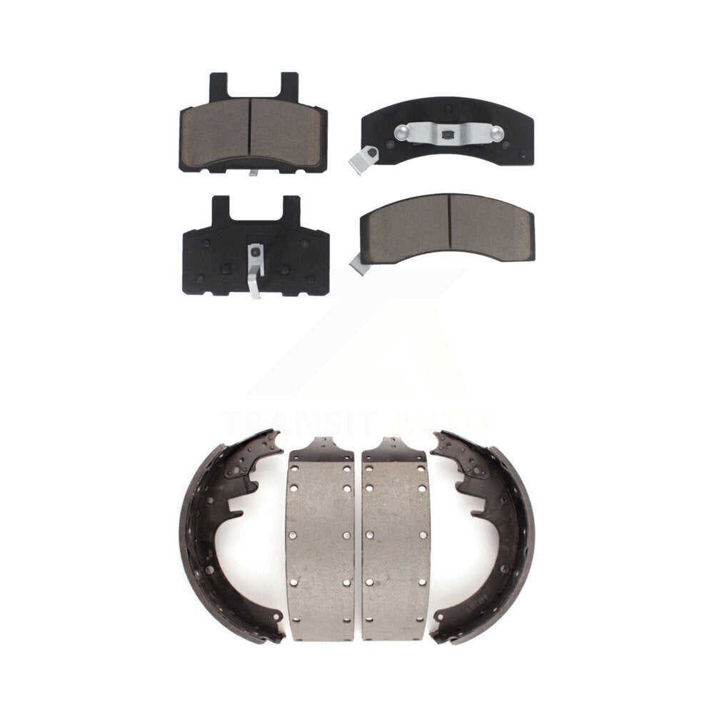 Ceramic Brake Pads & Drum Shoes Front Rear Kit For Chevrolet GMC K3500 Dodge Ram