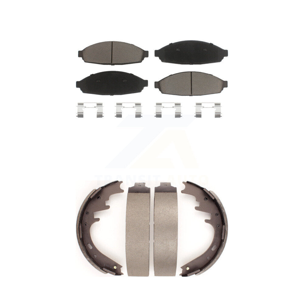Ceramic Brake Pads Drum Shoe Front Rear Kit For 03-05 Lincoln Town Car Limousine