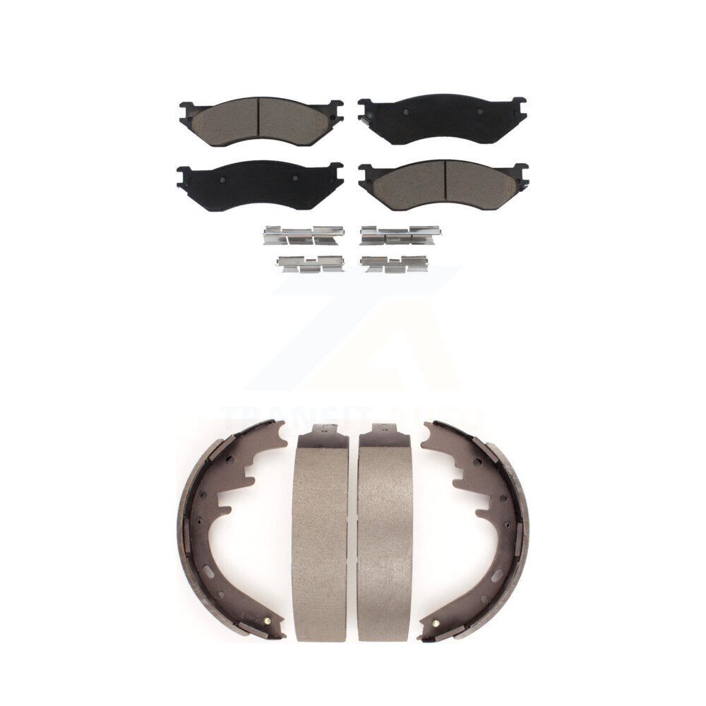 Ceramic Brake Pads & Drum Shoes Front Rear Kit For Ford F-150 Dodge Ram 1500 Van