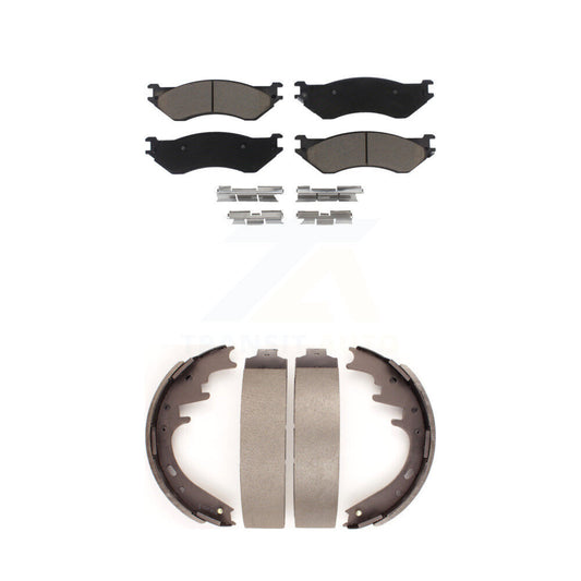 Ceramic Brake Pads & Drum Shoes Front Rear Kit For Ford F-150 Dodge Ram 1500 Van