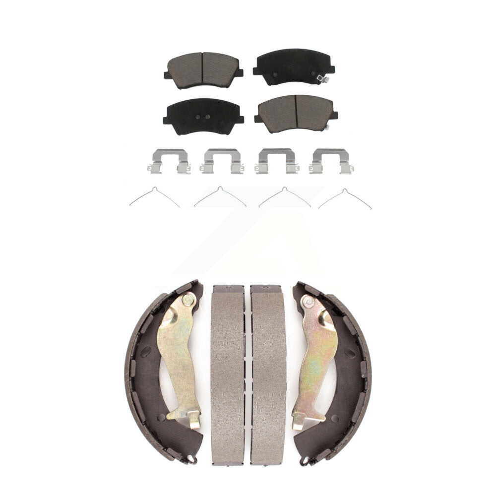 Ceramic Brake Pads And Drum Shoes Front Rear Kit For Hyundai Elantra