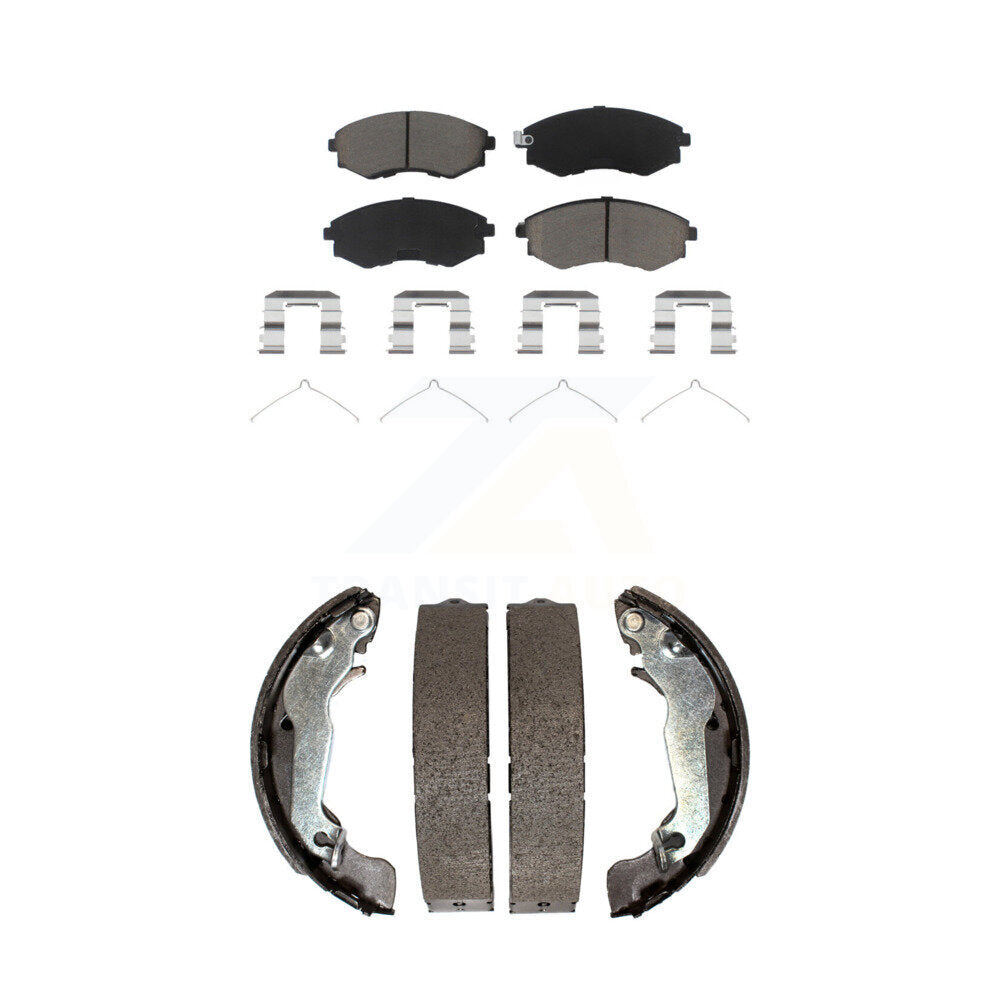 Ceramic Brake Pads And Drum Shoes Front Rear Kit For Hyundai Elantra Tiburon