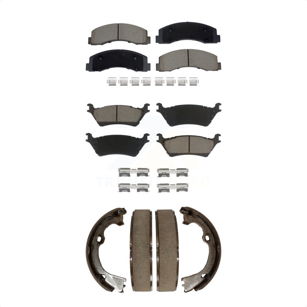 Ceramic Brake Pads And Parking Shoes Front Rear Kit For Ford F-150