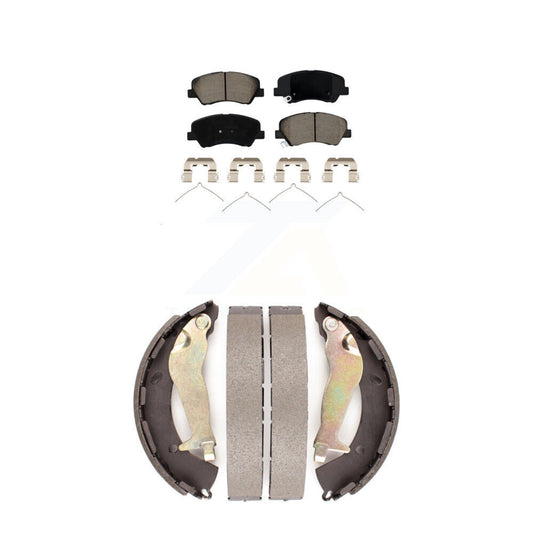 Ceramic Brake Pads And Drum Shoes Front Rear Kit For Kia Rio Hyundai Accent