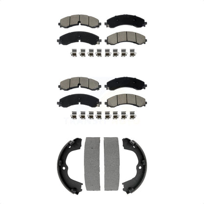 Ceramic Brake Pads Parking Shoes Front Rear Kit For GMC Chevrolet Sierra 2500 HD
